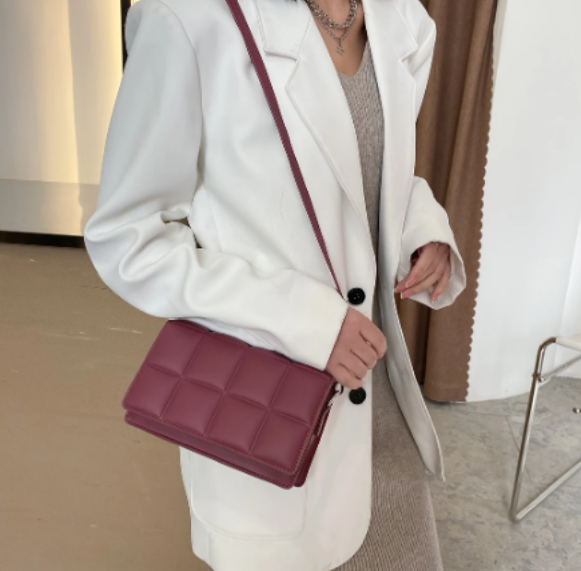 Burgundy Square Shoulder Bag