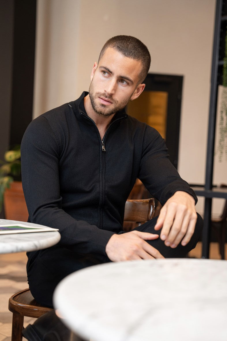 Faro Full Zip Sweater - Black
