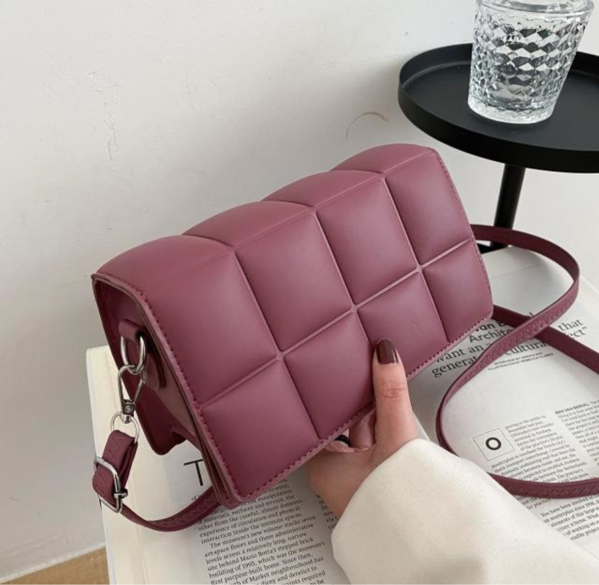 Burgundy Square Shoulder Bag