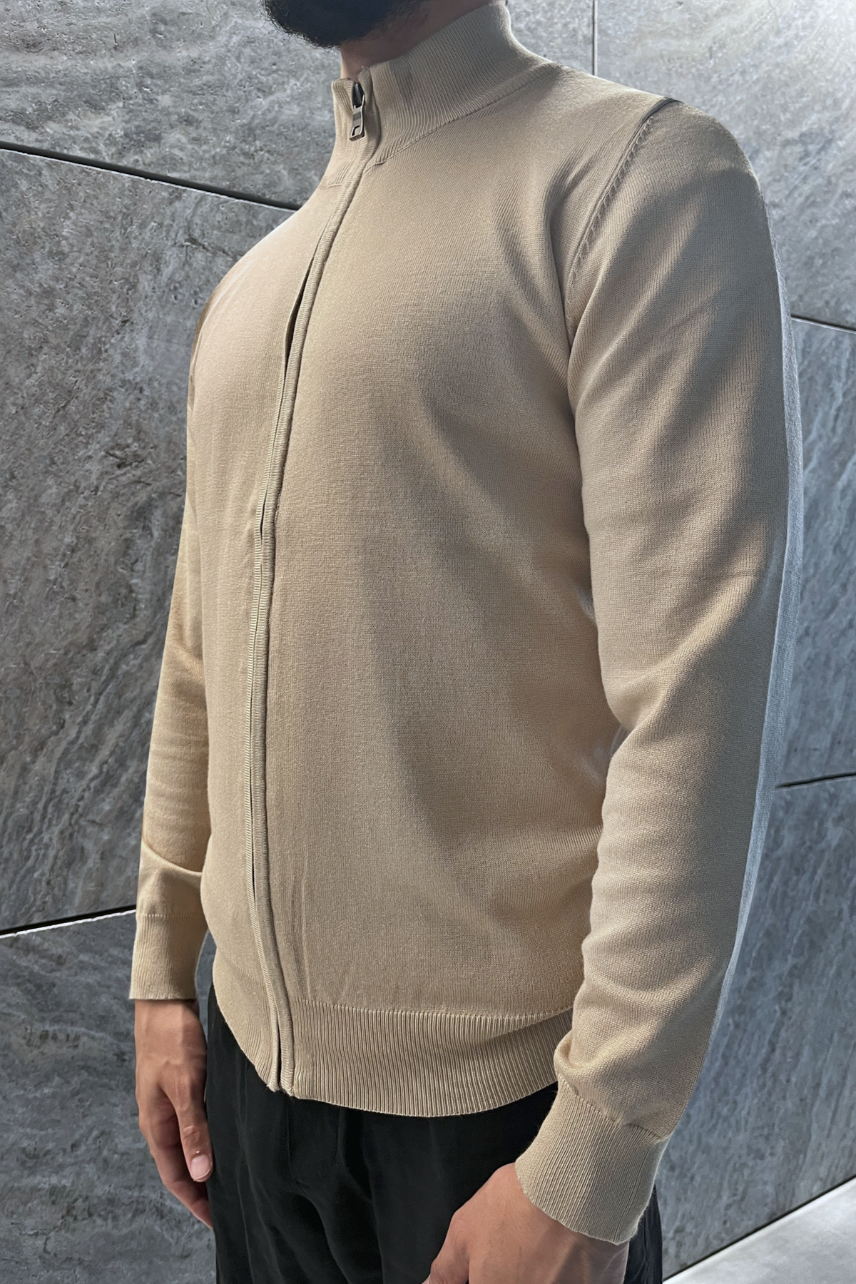 Faro Full Zip Sweater - Beige 