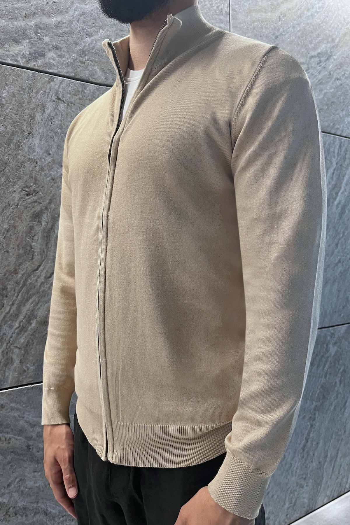 Faro Full Zip Sweater - Beige 