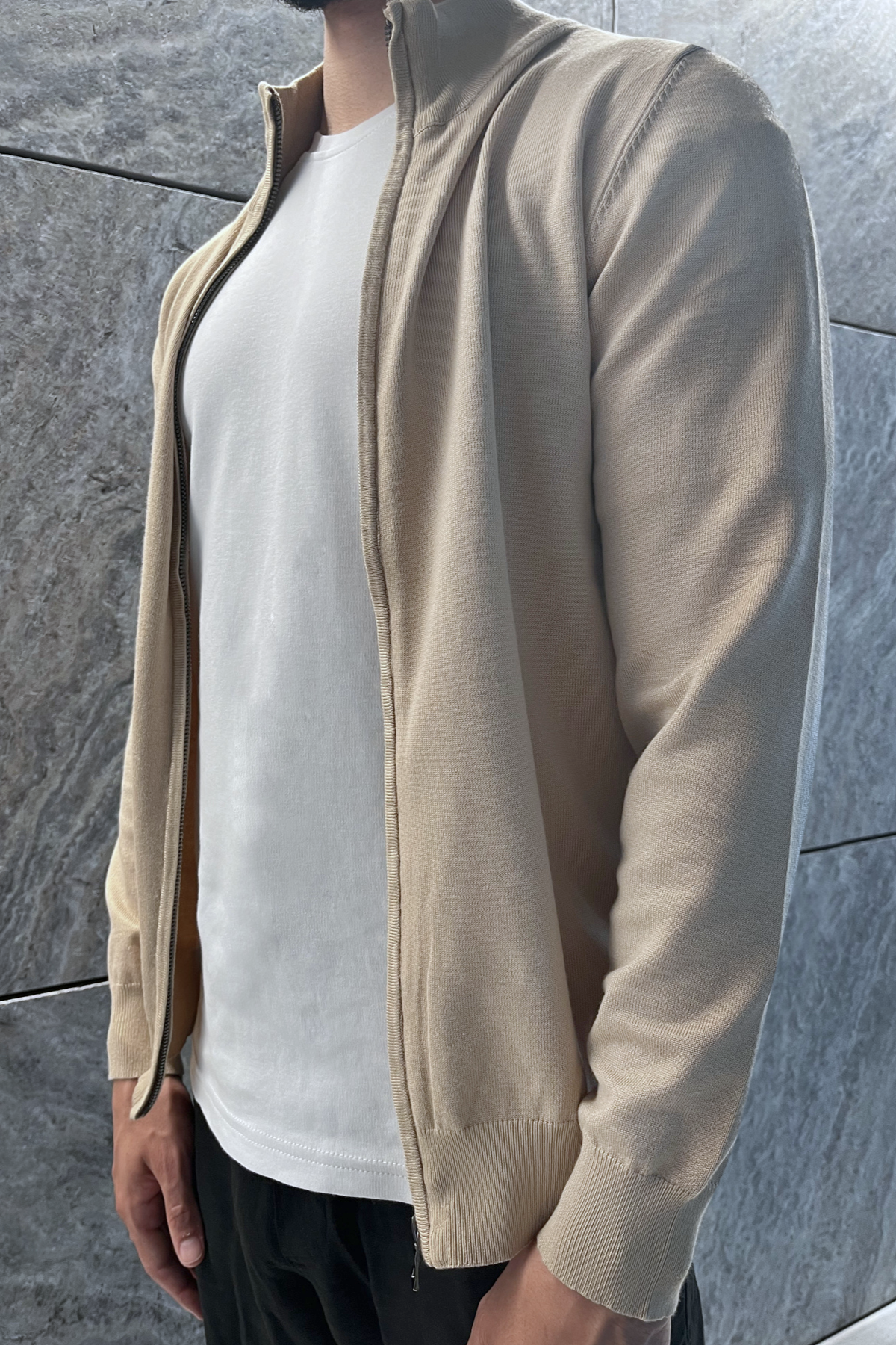 Faro Full Zip Sweater - Beige 
