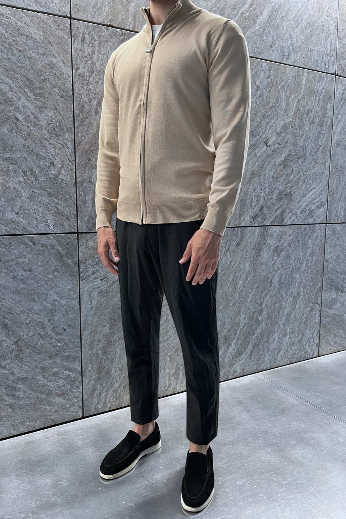 Faro Full Zip Sweater - Beige 
