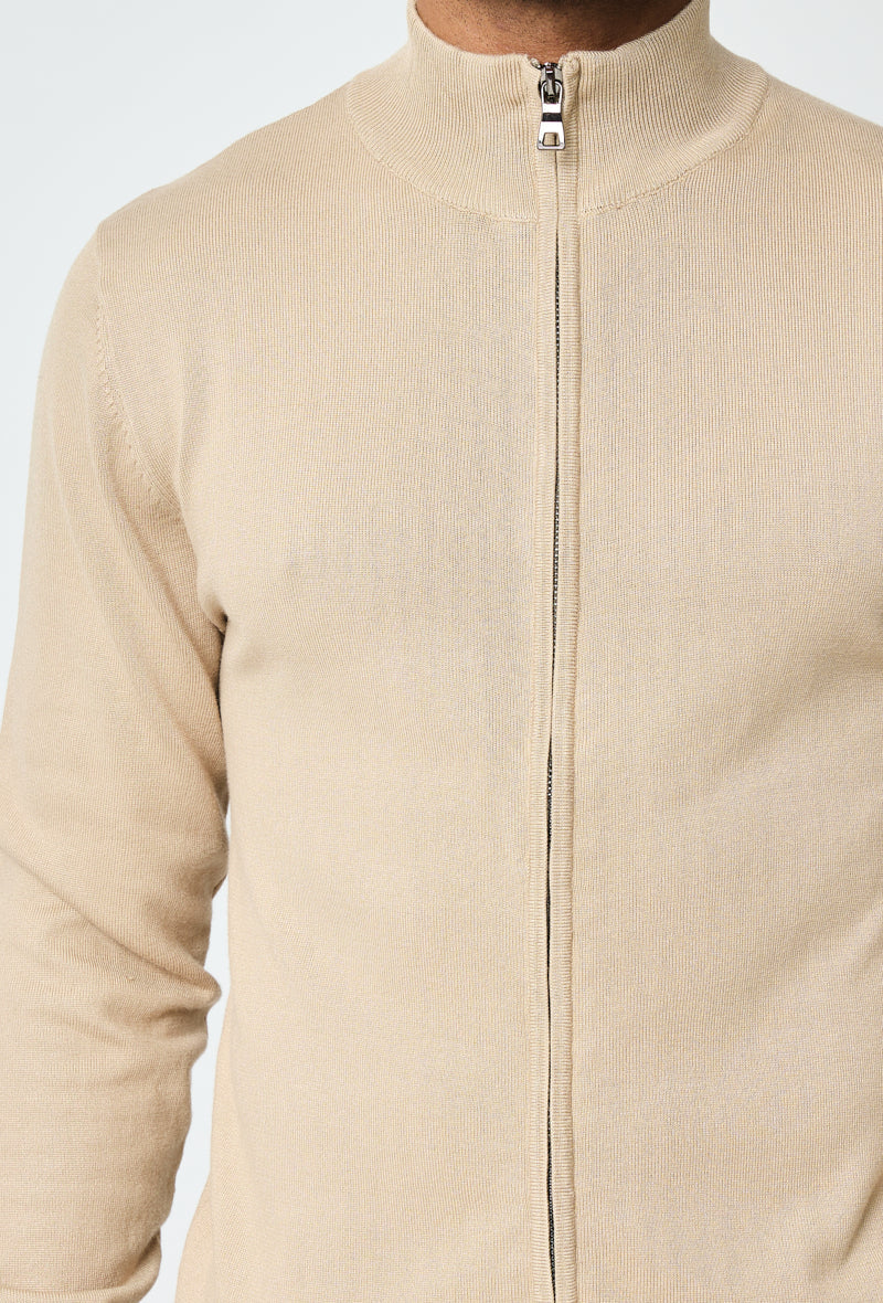 Faro Full Zip Sweater - Beige 