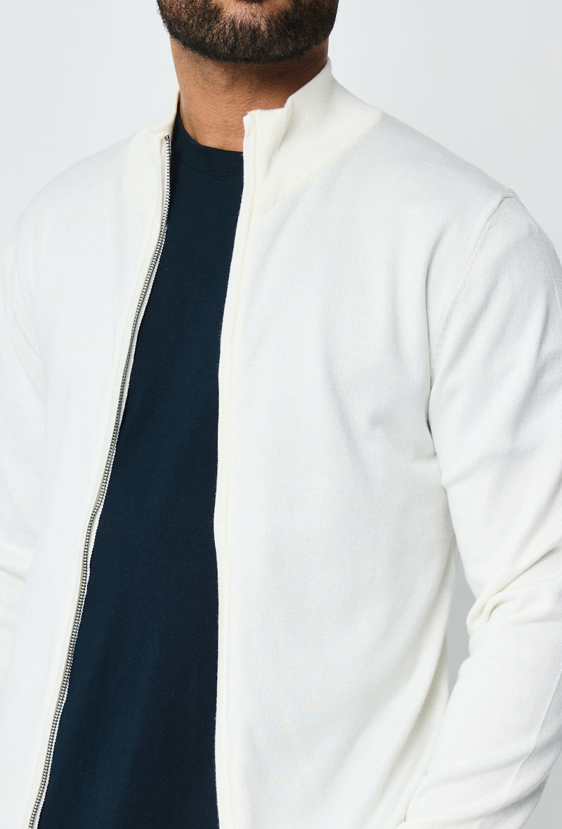 Faro Full Zip Sweater - White 